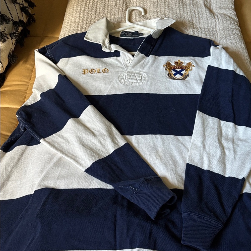 Ralph Lauren Classic Navy and Cream rugby shirt - Picture 3 of 8